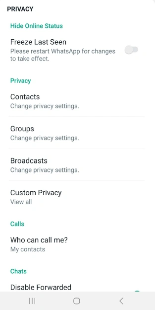 privacy options